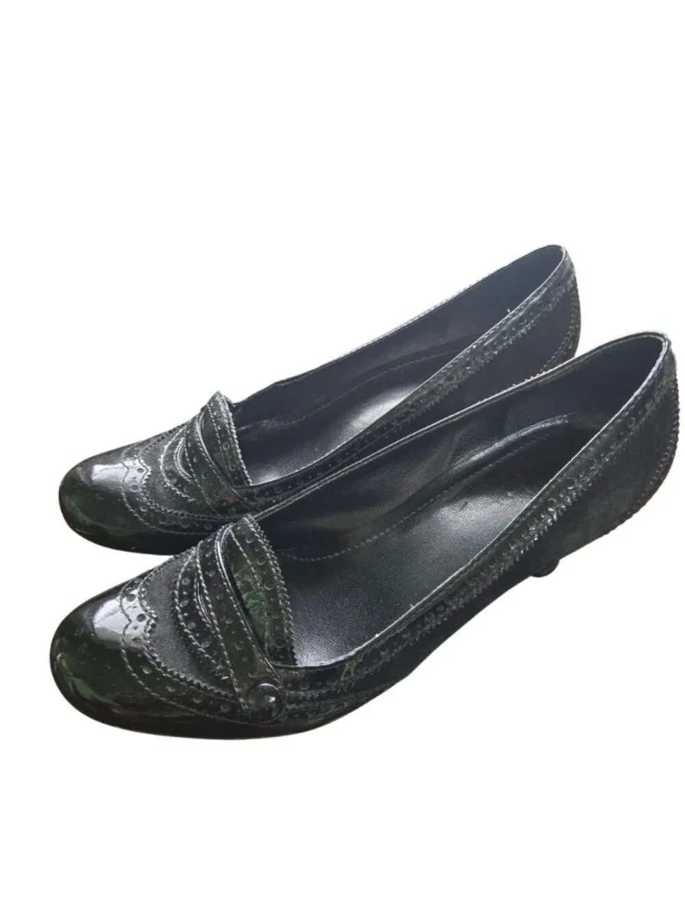 Franco Sarto Evita Black Patent Suede Kitten Heels Size 8.5M